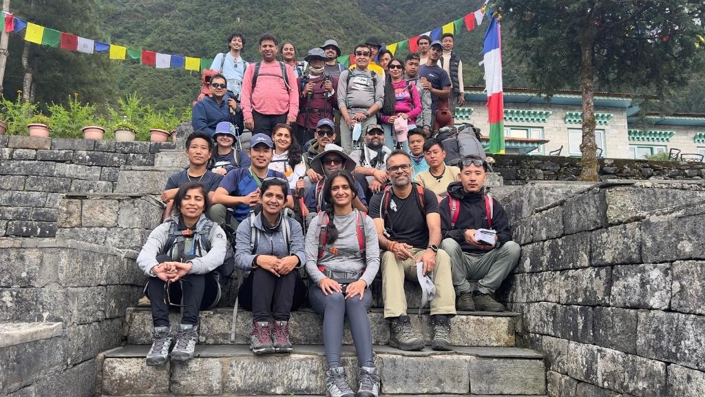 Group of Langtang trekkers taking a team photo